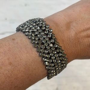 Rhinestone Rhodium Plated Adjustable Cuff Bracelet